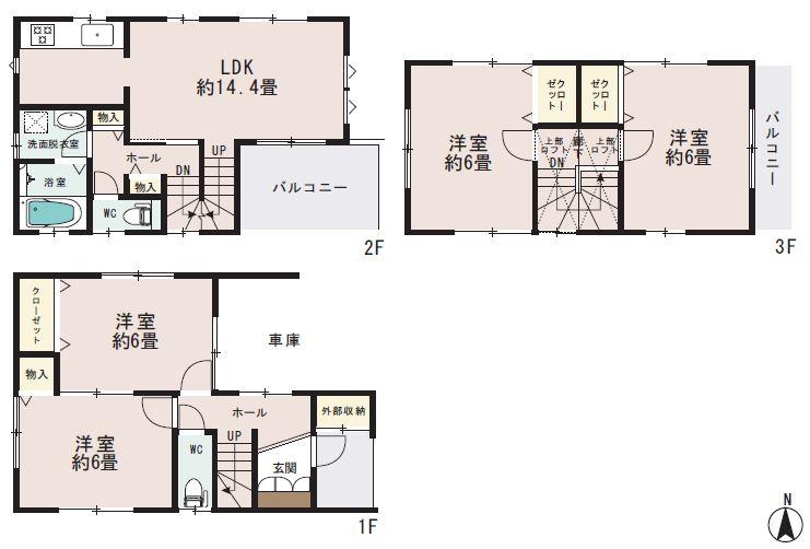 Floor plan. (B-2 Building), Price 43,800,000 yen, 4LDK, Land area 74.24 sq m , Building area 104.89 sq m