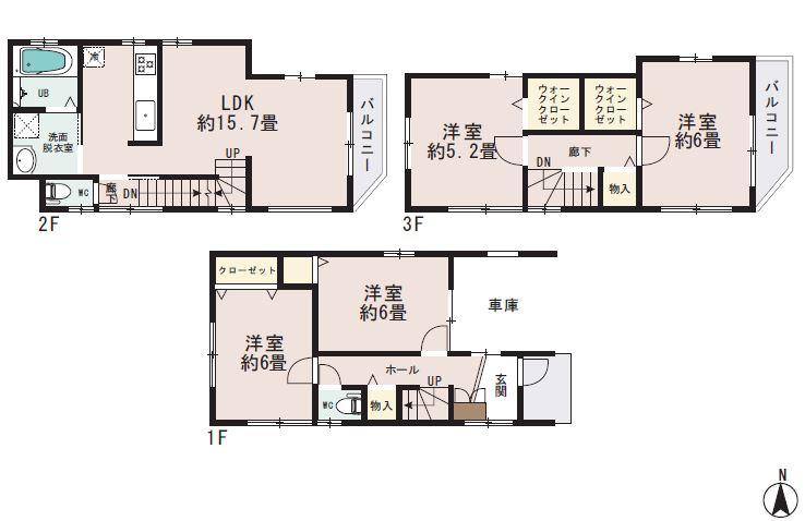Floor plan. (B-1 building), Price 44,800,000 yen, 4LDK, Land area 74.29 sq m , Building area 104.49 sq m