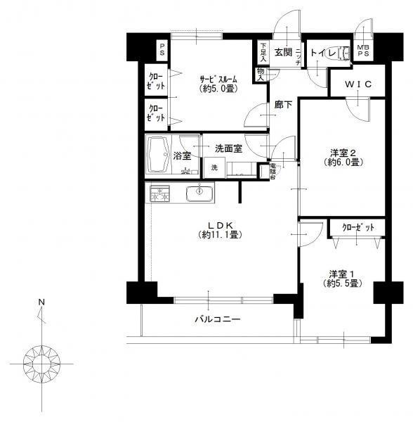 Floor plan. 2LDK + S (storeroom), Price 35,900,000 yen, Occupied area 63.33 sq m , Balcony area 5.66 sq m