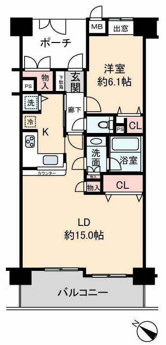 Floor plan. 1LDK, Price 22,800,000 yen, Occupied area 55.93 sq m , Balcony area 9.24 sq m