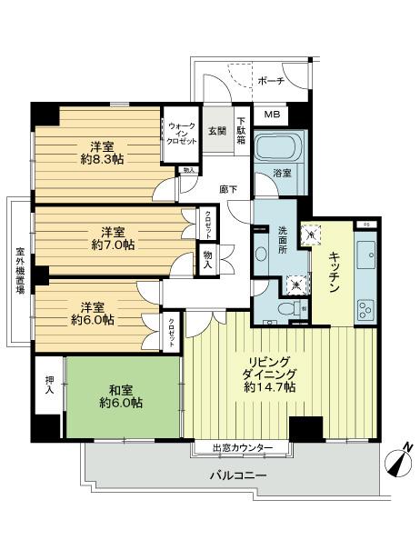 Floor plan. 4LDK, Price 41 million yen, The area occupied 107.1 sq m , Balcony area 14.48 sq m floor plan