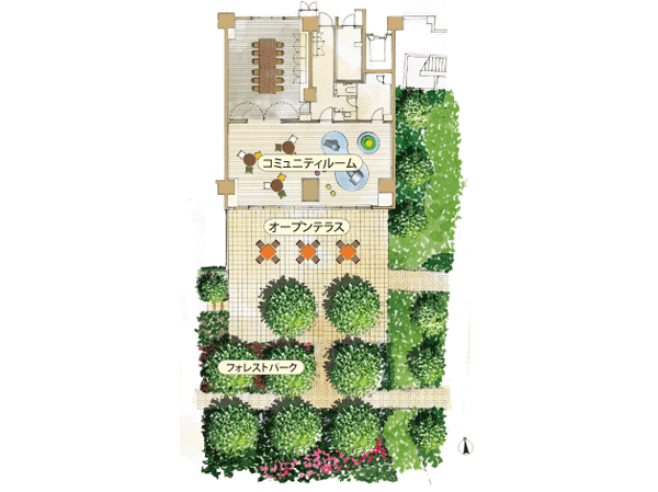 Shared facilities.  [Bouncing open terrace conversation while admiring the views of the four seasons] On the front of the community room was set up an open terrace overlooking the green of the Forest Park. Enjoy the slow reading while feeling the nature of the wind, The weather is good you can also open or tea party gathered in the companion congenial. (Site concept illustration)