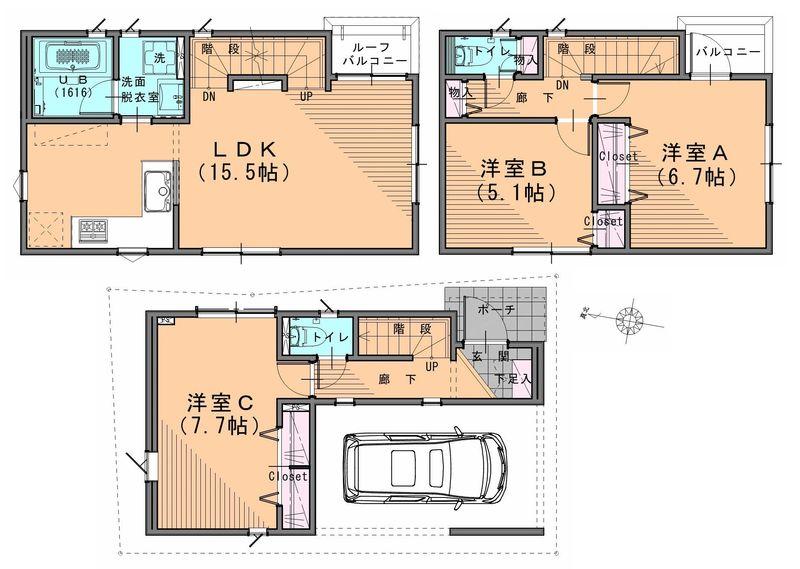 Floor plan. 42,900,000 yen, 3LDK, Land area 50.45 sq m , Building area 100.5 sq m