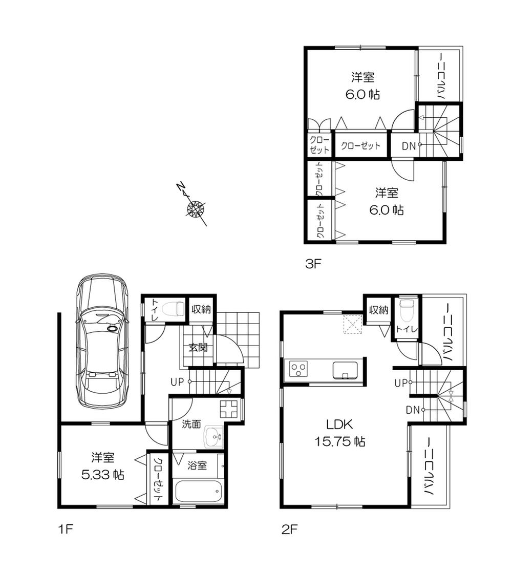 Floor plan. (B Building), Price 37,800,000 yen, 3LDK, Land area 58.71 sq m , Building area 92.94 sq m