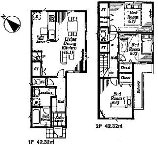 Floor plan. Price 42,800,000 yen, 3LDK, Land area 82.86 sq m , Building area 84.64 sq m