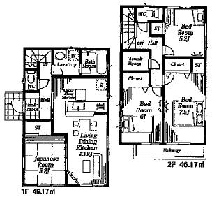 Floor plan. Price 43,800,000 yen, 4LDK+S, Land area 82.86 sq m , Building area 92.34 sq m