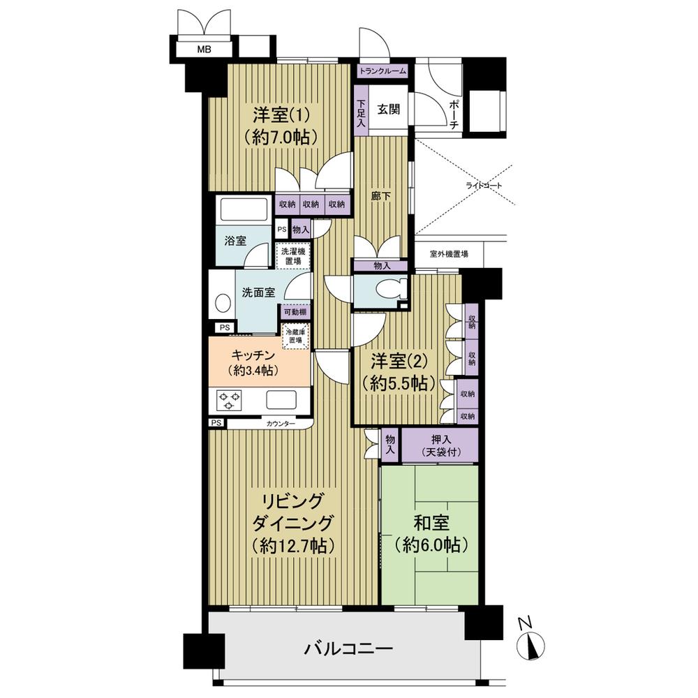Floor plan. 3LDK, Price 42,800,000 yen, Occupied area 80.58 sq m , Balcony area 11.91 sq m