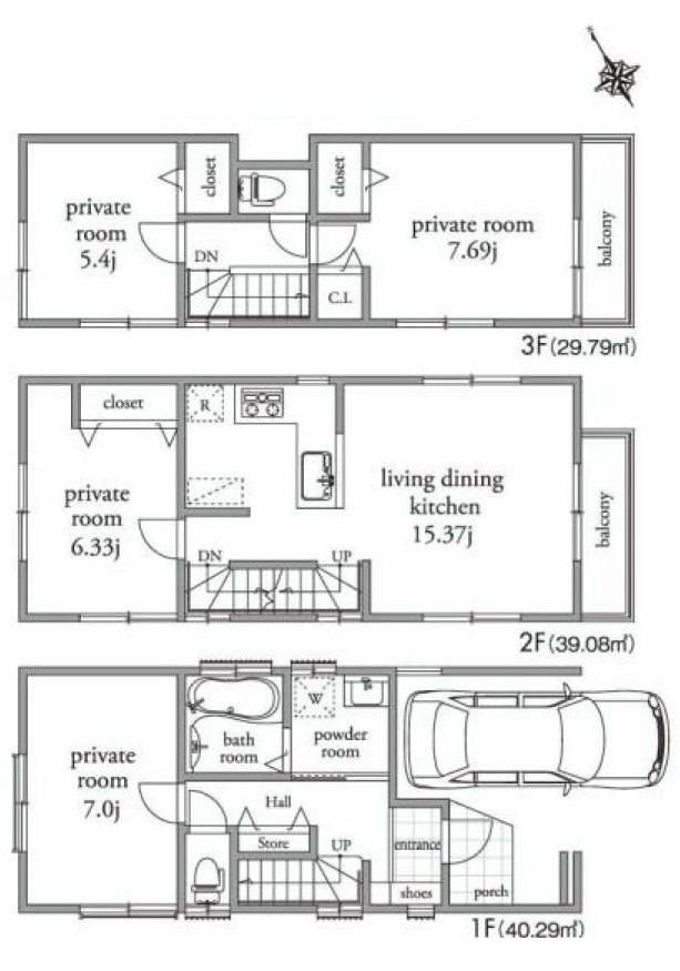 Floor plan. (A Building), Price 39,800,000 yen, 4LDK, Land area 65.56 sq m , Building area 109.16 sq m
