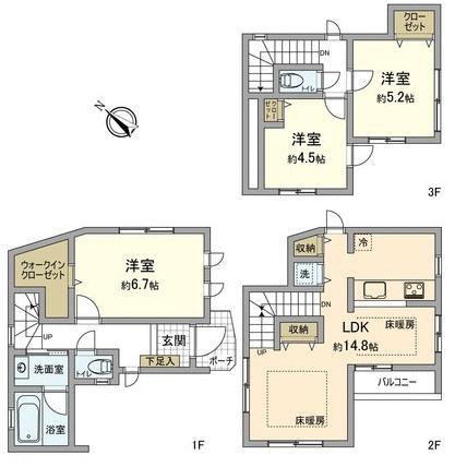 Floor plan. 46,200,000 yen, 3LDK, Land area 56.51 sq m , Building area 82.01 sq m