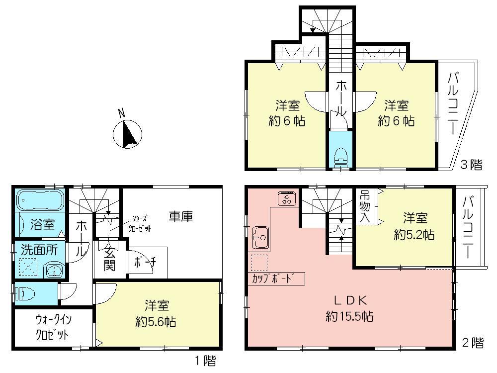 Floor plan. (4 Building), Price 48,500,000 yen, 4LDK, Land area 63.04 sq m , Building area 97.29 sq m