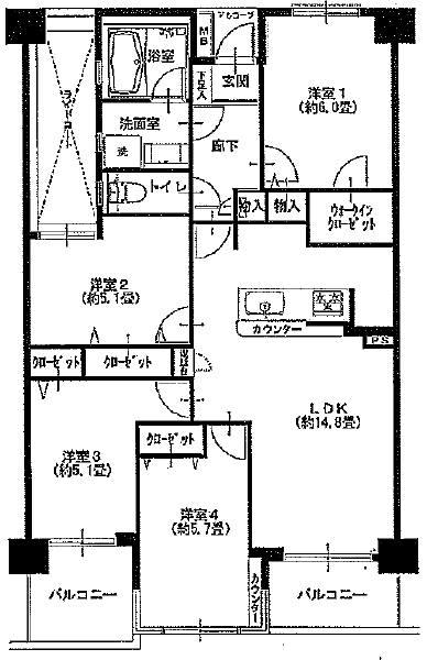 Floor plan. 4LDK, Price 36,900,000 yen, Occupied area 78.59 sq m , Balcony area 8.66 sq m