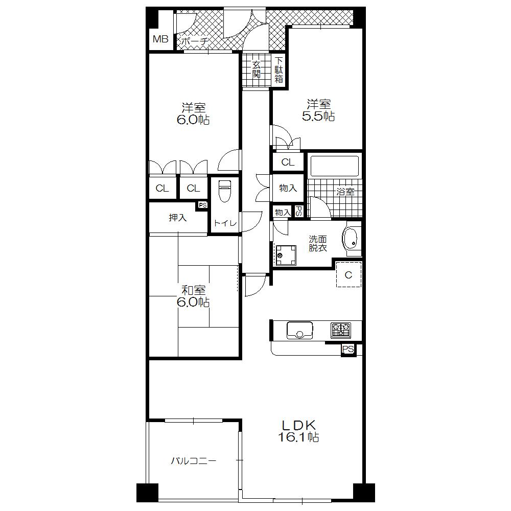 Floor plan. 3LDK, Price 33,500,000 yen, Occupied area 75.11 sq m , Balcony area 6.5 sq m