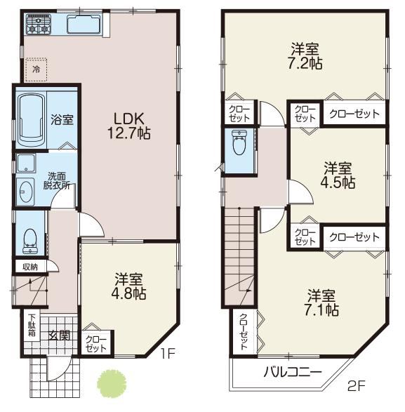Floor plan. (A section), Price 39,900,000 yen, 4LDK, Land area 72.02 sq m , Building area 86.25 sq m