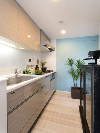 Kitchen.  [kitchen] Comfort and well-concern. Artificial marble countertops are elegant kitchen, It is not possible to talk only work efficiency. While also question to cozy, To fun Mel space cuisine.  ※ Except H type