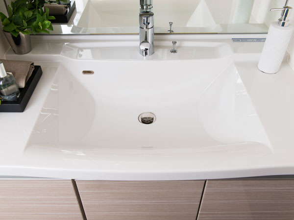 Bathing-wash room. Bowl-integrated counter