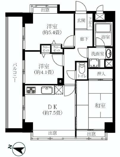 Floor plan. 3DK, Price 13.8 million yen, Occupied area 55.02 sq m , Balcony area 10.08 sq m