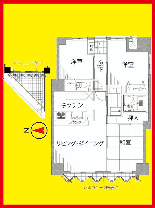 Floor plan. 3LDK, Price 32,800,000 yen, Occupied area 68.35 sq m