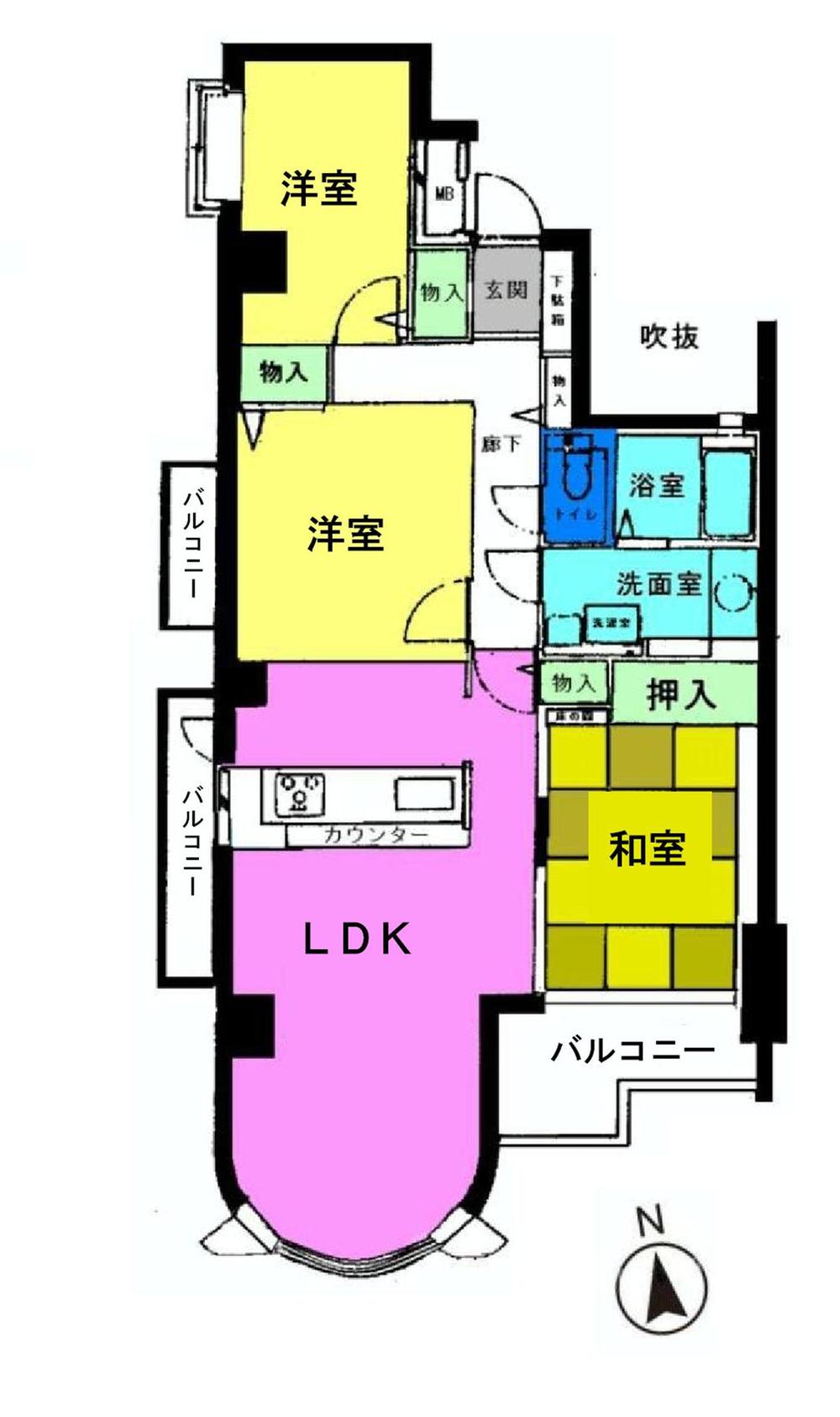 Floor plan. 3LDK, Price 23.8 million yen, Occupied area 80.35 sq m , Balcony area 9.49 sq m