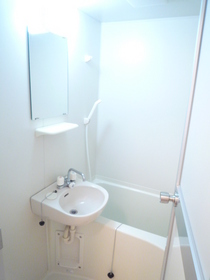 Bath. Bus toilet by a shower.