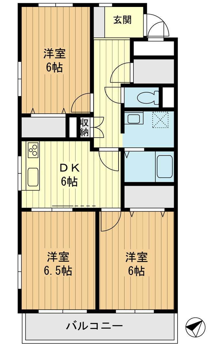 Floor plan. 3DK, Price 15.8 million yen, Occupied area 61.81 sq m , It is settled interior renovation on the balcony area 5.35 sq m angle dwelling unit