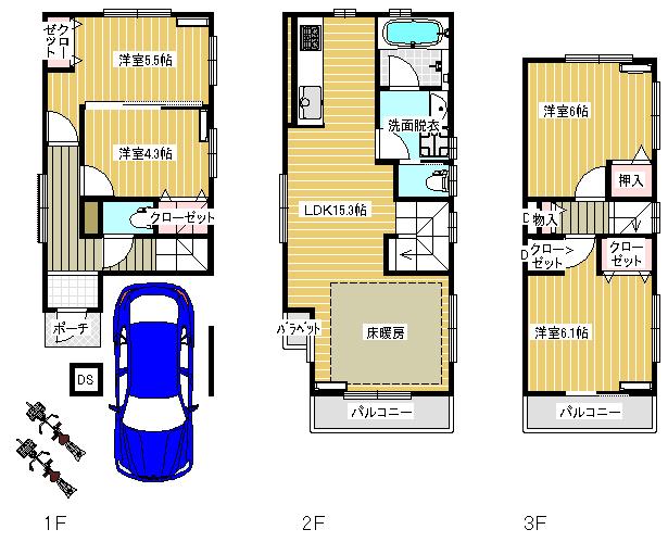 Floor plan. (B Building), Price 36,300,000 yen, 4LDK, Land area 60.09 sq m , Building area 98.85 sq m