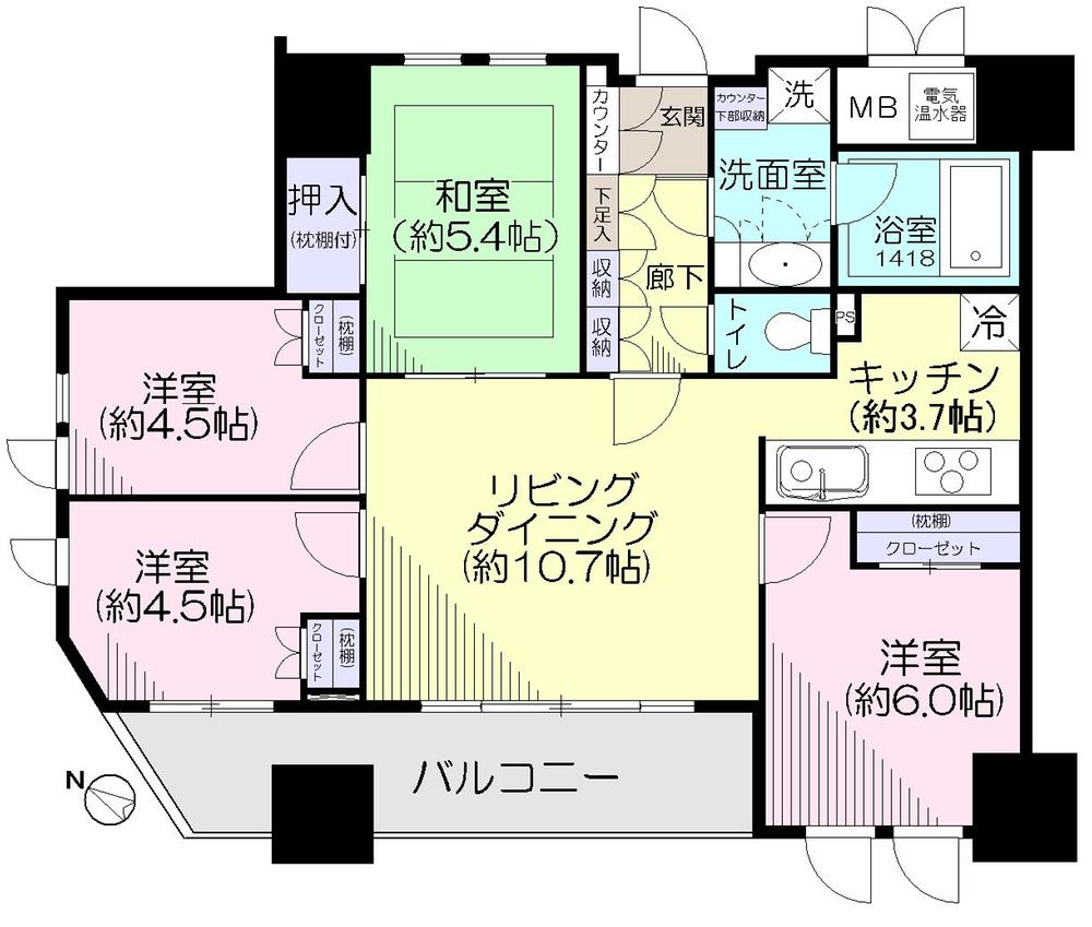 Floor plan. 4LDK, Price 43,500,000 yen, Occupied area 77.89 sq m , Balcony area 10.84 sq m