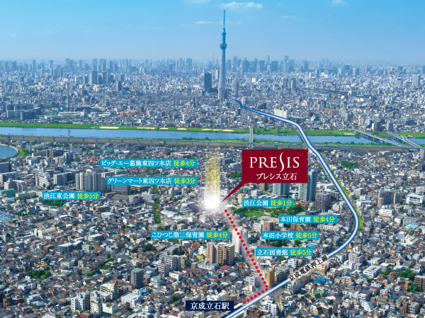 Surrounding environment. This land is to feel full of green and moisture of Nakagawa, Dotted with a large number of park pleasing expression of the four seasons. Healed heart to the rich natural environment, Is a living environment to foster healthy lifestyles. (In fact a somewhat different in those CG processing Aerial in was taken in September 2013.  ※ Representation of the light does not indicate the height and scale of the building is a representation of the position.  ※ Representation of the facility name does not indicate the exact location)