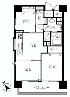 Floor plan. 3DK, Price 19,800,000 yen, Occupied area 53.89 sq m , Balcony area 8.7 sq m