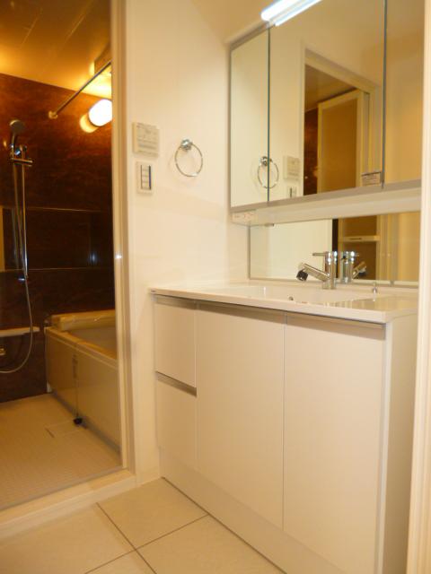 Wash basin, toilet. Vanity also been exchanged with a shower faucet