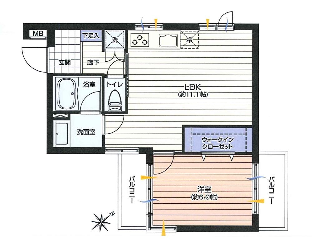 Floor plan. 1LDK, Price 12.5 million yen, Occupied area 40.95 sq m , Balcony area 5.94 sq m interior renovation ・ Day ventilation is good in the corner dwelling unit ・ 13 million yen or less 1LDK renovation listing Joto area is rare.