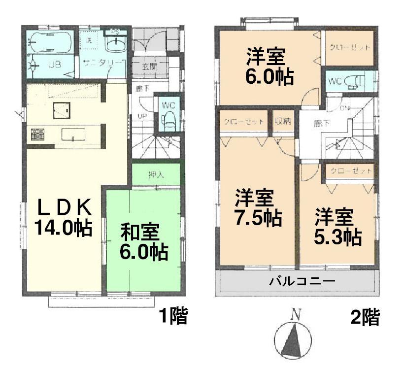 Floor plan. (1 Building), Price 28.8 million yen, 4LDK, Land area 107.16 sq m , Building area 92.73 sq m