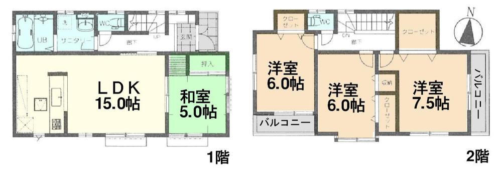 Floor plan. (Building 2), Price 29,800,000 yen, 4LDK, Land area 110.11 sq m , Building area 96.05 sq m
