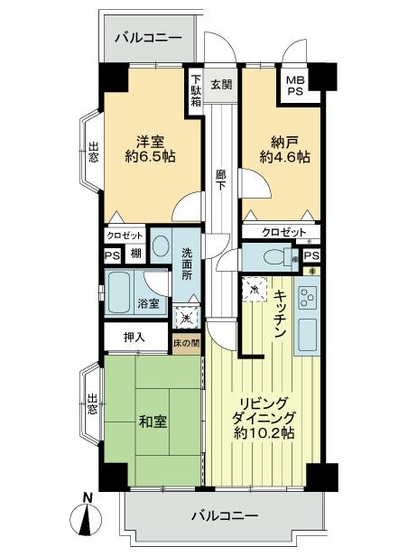 Floor plan. 2LDK + S (storeroom), Price 23.8 million yen, Occupied area 64.96 sq m , Balcony area 10.58 sq m
