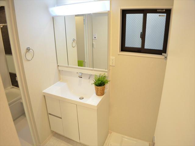 Wash basin, toilet. Wash room with a window