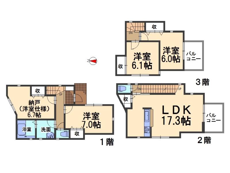 Floor plan. (C Building), Price 41,800,000 yen, 3LDK+S, Land area 77.13 sq m , Building area 101.02 sq m