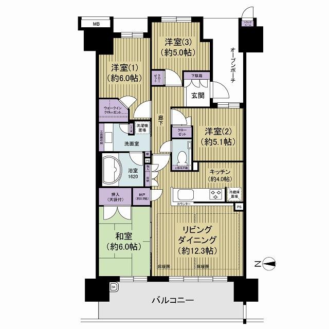Floor plan. 4LDK, Price 43,800,000 yen, Occupied area 85.03 sq m , Balcony area 14.4 sq m