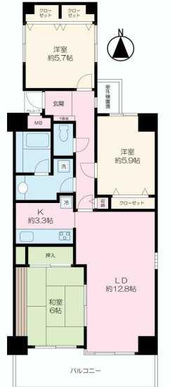 Floor plan. 3LDK, Price 14.8 million yen, Occupied area 79.94 sq m , Balcony area 10.74 sq m