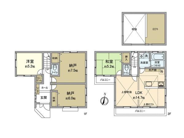Floor plan. 31,800,000 yen, 4LDK, Land area 75.93 sq m , It is a two-storey with a parking lot in the building area 86.94 sq m south-facing!