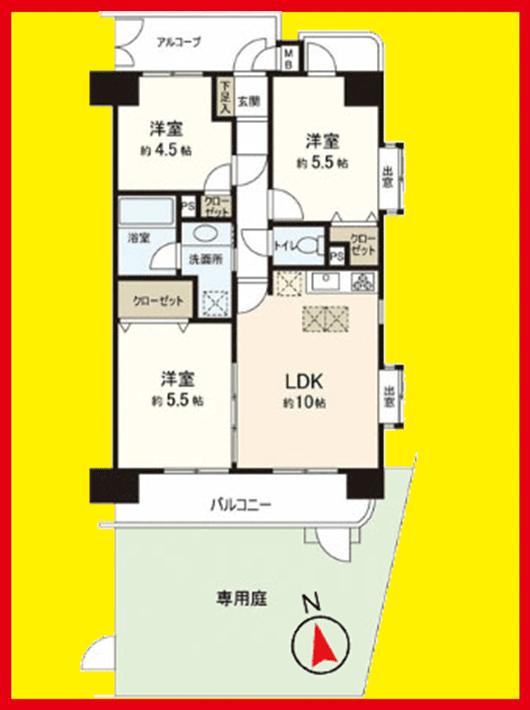 Floor plan. 3LDK, Price 19,800,000 yen, Occupied area 57.78 sq m , Balcony area 9.77 sq m