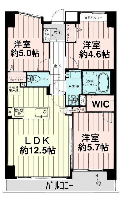 Floor plan. 3LDK, Price 27,900,000 yen, Occupied area 60.37 sq m , Balcony area 7.25 sq m