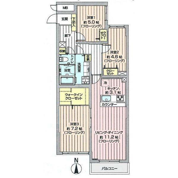 Floor plan. 3LDK, Price 24,800,000 yen, Occupied area 76.04 sq m , Balcony area 3.31 sq m 76.04 sq m 3LDK
