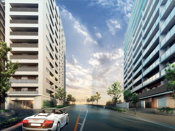 Shared facilities.  [East Terrace and West Terrace Exterior view of desire than peace Bridge Street] Economies of scale that twin residences of all 159 House is create consisting West Terrace and East Terrace, Out there you need a sense of unity as one of city blocks. The concept is, "Face", "looking down", "lead". 14 floor of the building and an impressive symbol tree which arranged to face each other as. Planting was side-by-side with a sense of rhythm to look down. And, Exterior design that connection has been unified as based on white to be felt.