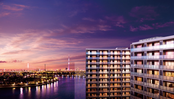 Buildings and facilities. Twin Residence of all 159 House consisting West Terrace and East Terrace. The concept is, "Face", "looking down", "lead". 14 floor of the building and an impressive symbol tree which arranged to face each other as. (Exterior CG ※ View photos from the appearance Perth and neighboring building 10 floors equivalent that caused draw on the basis of the drawing (the December 2012 shooting) and CG synthesis, In fact a slightly different are those drawn to the perspective of the adjacent buildings)