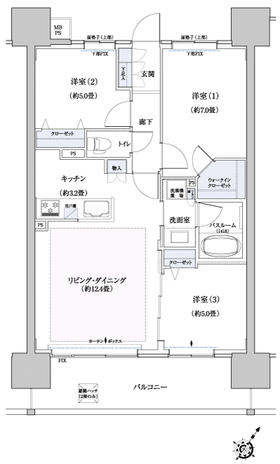 Floor: 3LDK + WIC, the occupied area: 70 sq m