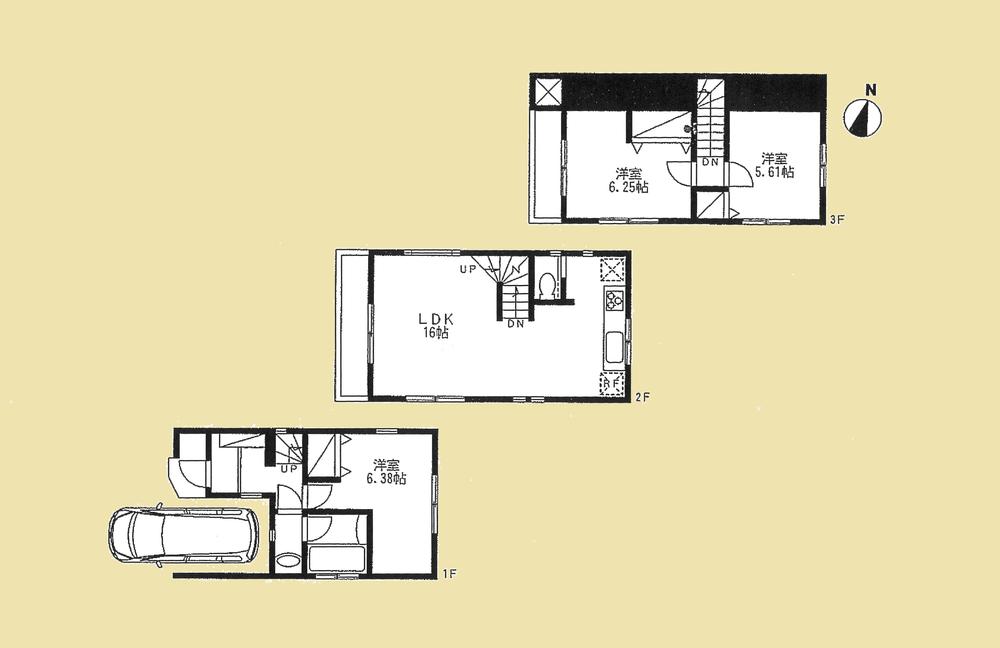 Floor plan. (A Building), Price 37,800,000 yen, 3LDK, Land area 49.38 sq m , Building area 84.43 sq m
