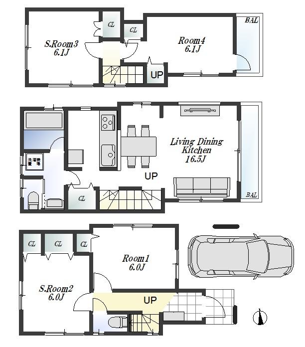 Floor plan. (A Building), Price 41,300,000 yen, 2LDK+2S, Land area 64.74 sq m , Building area 102.1 sq m