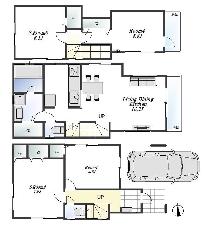 Floor plan. (C Building), Price 41,800,000 yen, 2LDK+2S, Land area 63.89 sq m , Building area 101.34 sq m
