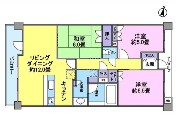 Floor plan. 3LDK, Price 46,800,000 yen, Occupied area 76.16 sq m , Balcony area 11.37 sq m