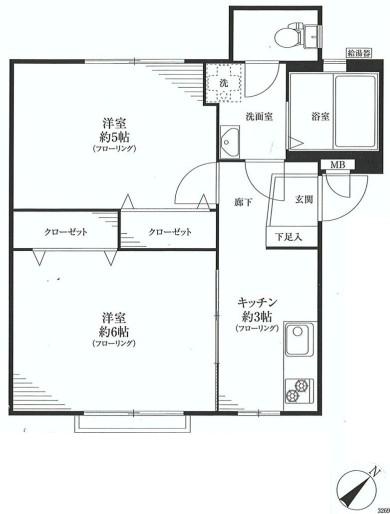 Floor plan. 2K, Price 12.8 million yen, Occupied area 39.27 sq m