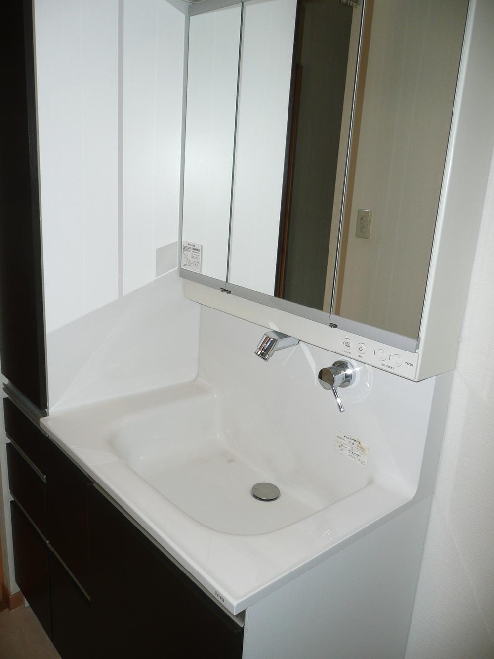 Wash basin, toilet. Bathroom vanity